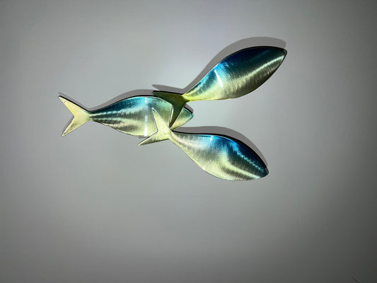Triple Baitfish Sculpture - Two Toned - Blue and Gold: Nautical Wall Art for Ocean-Inspired Beach House Décor