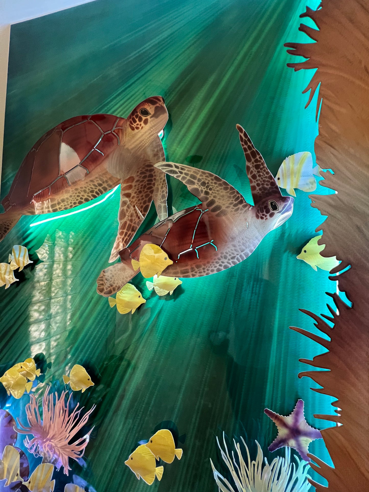 Tortuga Reef Tank Wall Panel – Lighted Sea Turtle, Coral & Octopus Ocean Art – Custom Coastal Aquarium Decor for Homes & Businesses