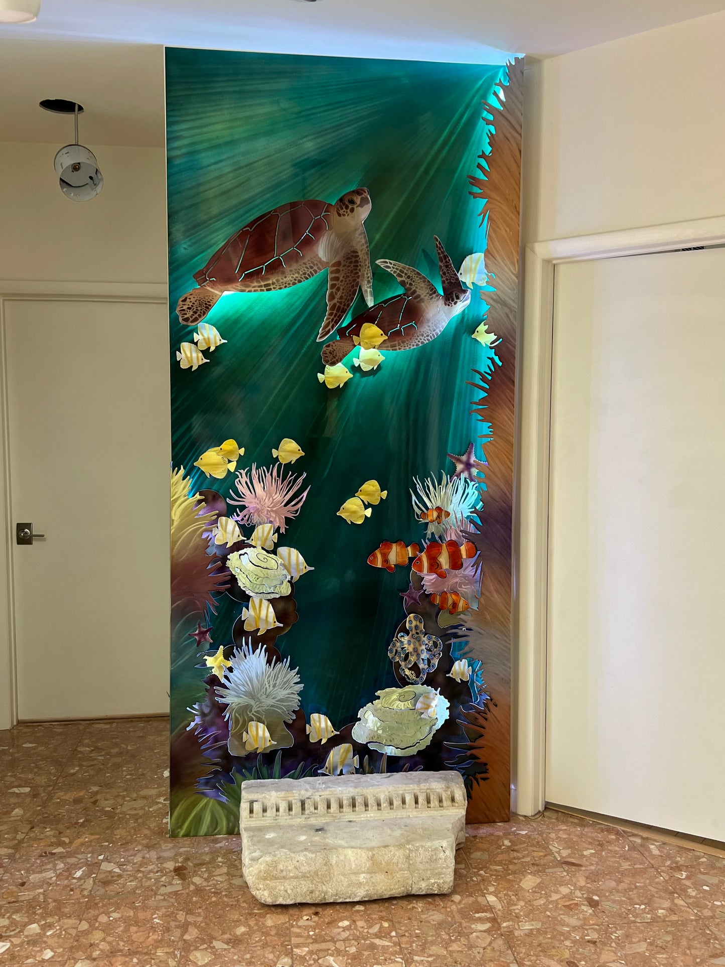 Tortuga Reef Tank Wall Panel – Lighted Sea Turtle, Coral & Octopus Ocean Art – Custom Coastal Aquarium Decor for Homes & Businesses