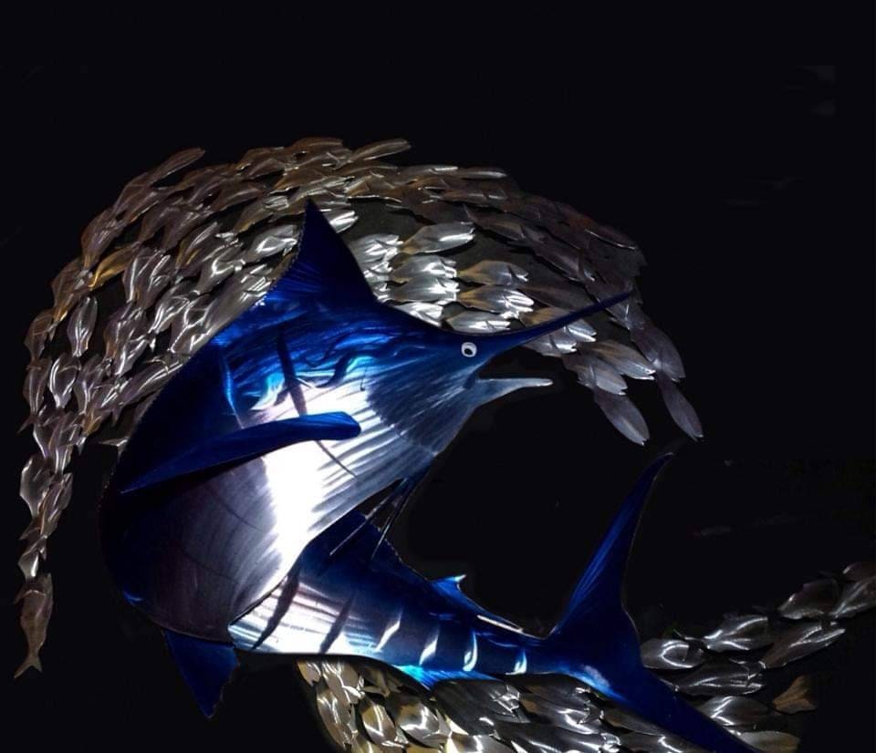 Turning Blue Marlin Handcrafted Metal Wall Art