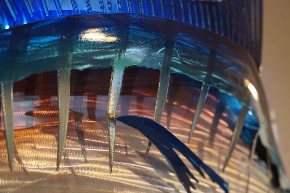 Exo Stencil Blue Marlin Lighted Metal Fish Wall Art Large Six-Foot Handmade Sculpture Free Shipping in U.S. Ready to Ship Metal Fish Art