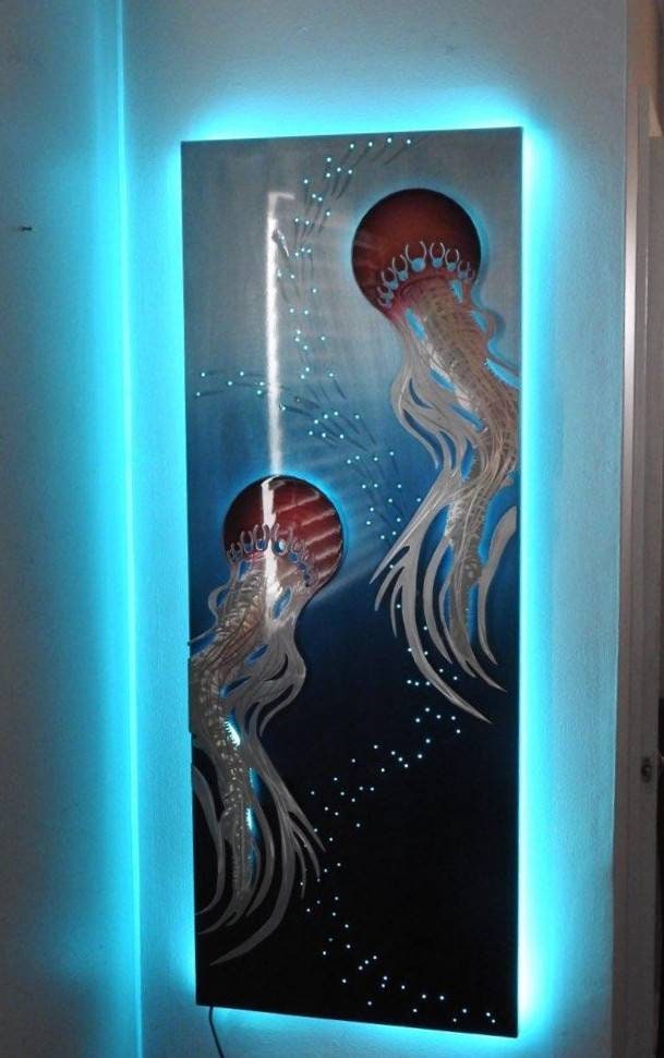 Luminescent Entities: Handmade Lighted Jellyfish Wall Art - Unique and Captivating Ocean Decor