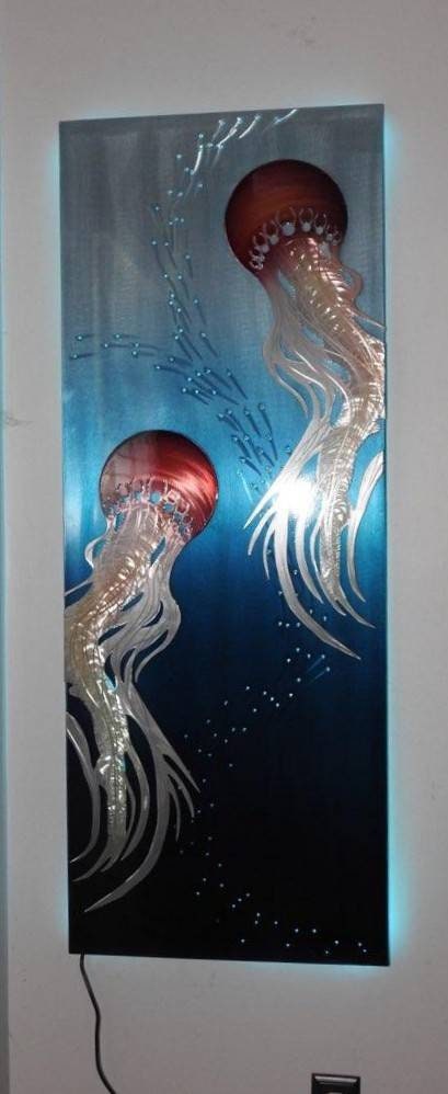 Luminescent Entities: Handmade Lighted Jellyfish Wall Art - Unique and Captivating Ocean Decor