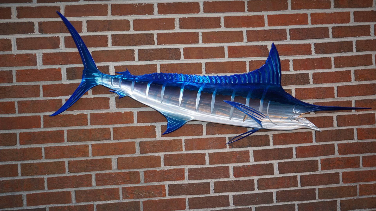 Exo-Stencil Series Striped Marlin: Premium Original Handmade Metal Wall Art Sculpture, Lifelike Depiction of Striped Marlin Fish