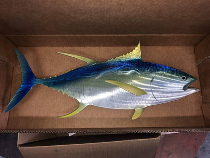 Sean Tuttle's Yellow Fin Tuna: Original Handmade Metal Wall Art, Lifelike Sculpture of a Predatory Game Fish with Detailed Etchings