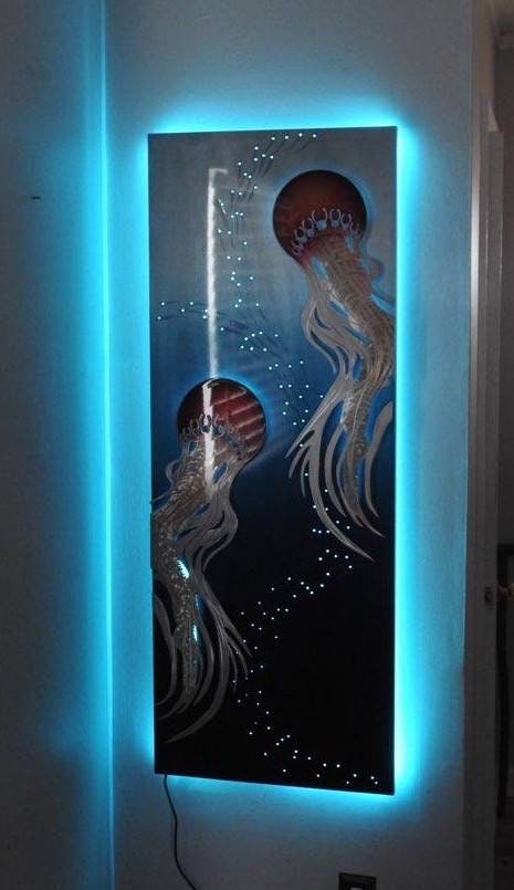 Luminescent Entities: Handmade Lighted Jellyfish Wall Art - Unique and Captivating Ocean Decor