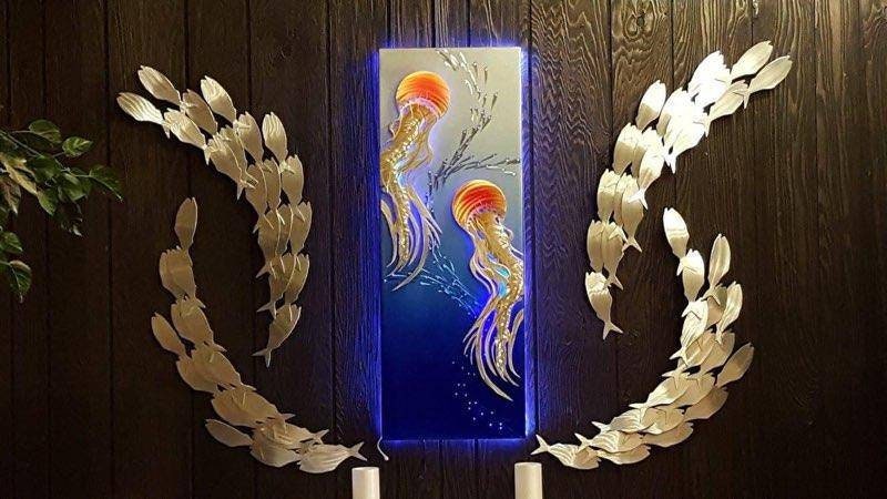 Luminescent Entities: Handmade Lighted Jellyfish Wall Art - Unique and Captivating Ocean Decor