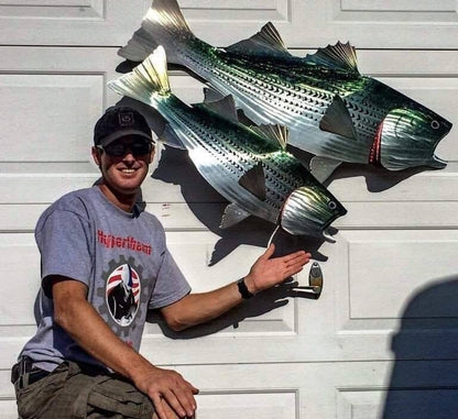 Sean Tuttle's Exquisite Handmade Metal Wall Art: Striped Bass, a Stunning Depiction of the Iconic Atlantic Fish