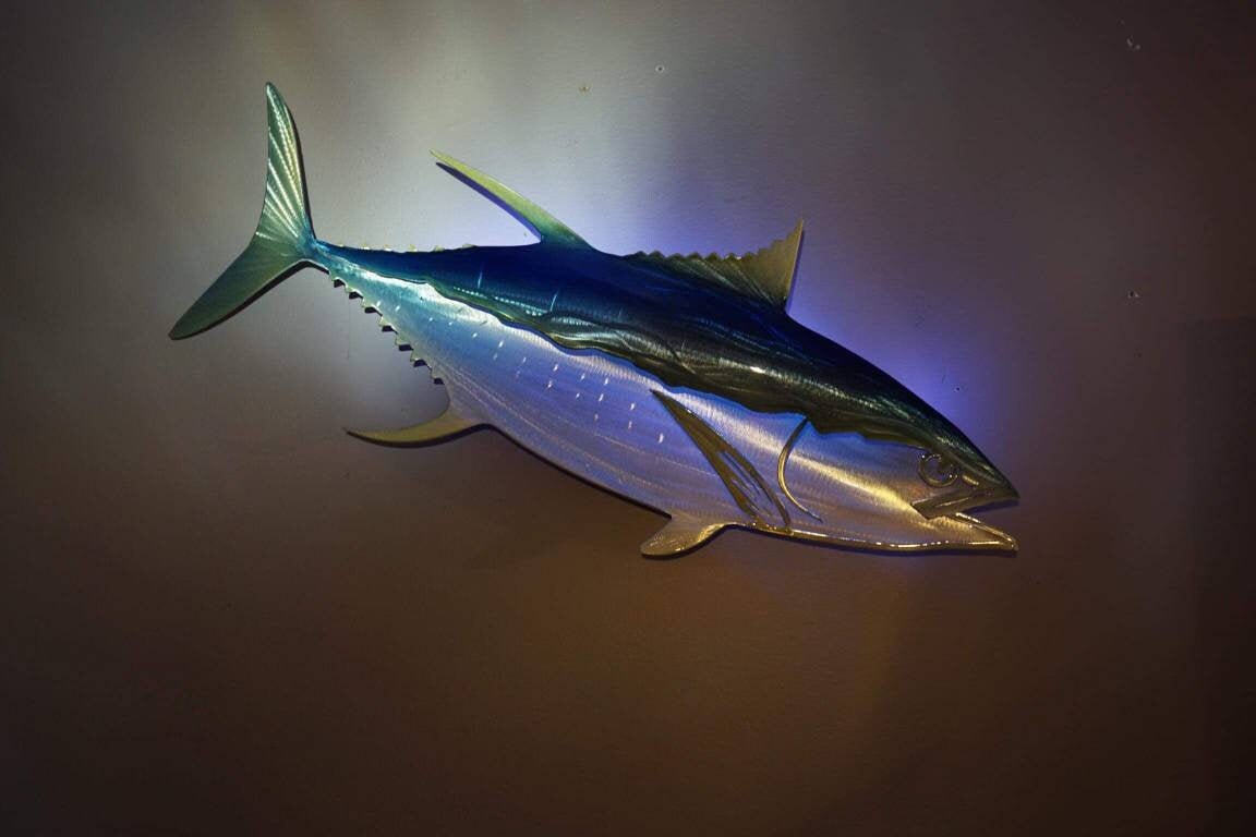 Exo-Stencil Series Tuna: Premium Original Handmade Metal Wall Art Sculpture, Lifelike Depiction of Tuna Fish for Fishing Enthusiasts