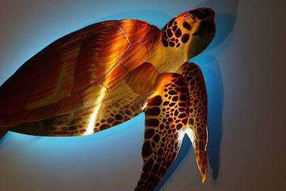 Sea Turtle Reproduction Lighted Metal Wall Art