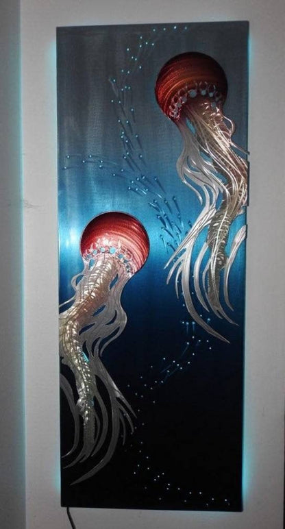 Luminescent Entities: Handmade Lighted Jellyfish Wall Art - Unique and Captivating Ocean Decor