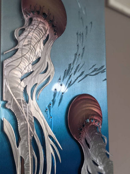 Luminescent Entities: Handmade Lighted Jellyfish Wall Art - Unique and Captivating Ocean Decor