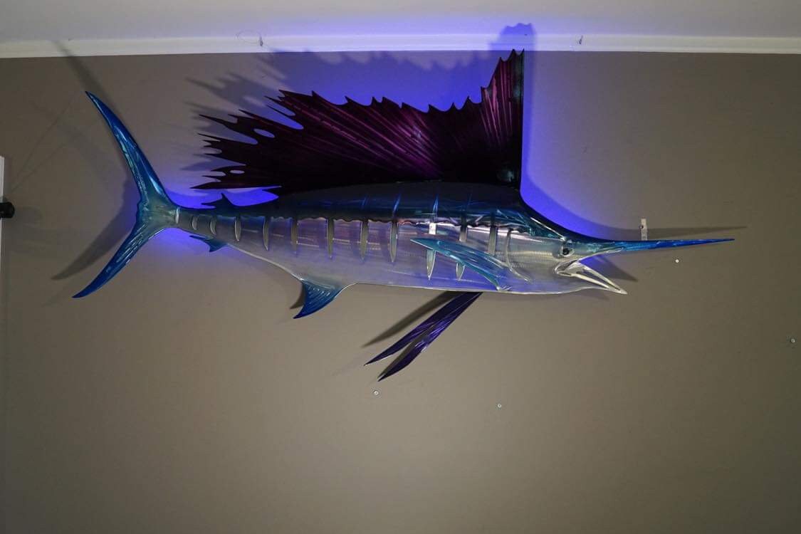 Exo-Stencil Series Sailfish: Premium Original Handmade Metal Wall Art Sculpture, Lifelike Depiction of Sailfish Fish for Fishing Enthusiasts