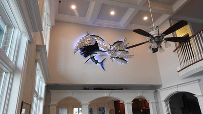 Sailfish Tuna Blitz: Handmade Metal Wall Sculpture with Baitfish, Sailfish, and Tuna – Free Installation Included