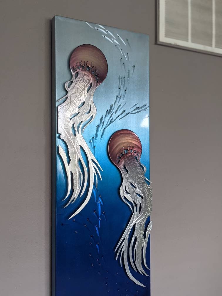 Luminescent Entities: Handmade Lighted Jellyfish Wall Art - Unique and Captivating Ocean Decor