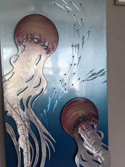 Luminescent Entities: Handmade Lighted Jellyfish Wall Art - Unique and Captivating Ocean Decor