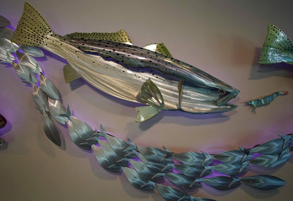 Exo Stencil Speckled Trout: Original Handmade Metal Wall Art, Lifelike Sculpture for Fishing Enthusiasts