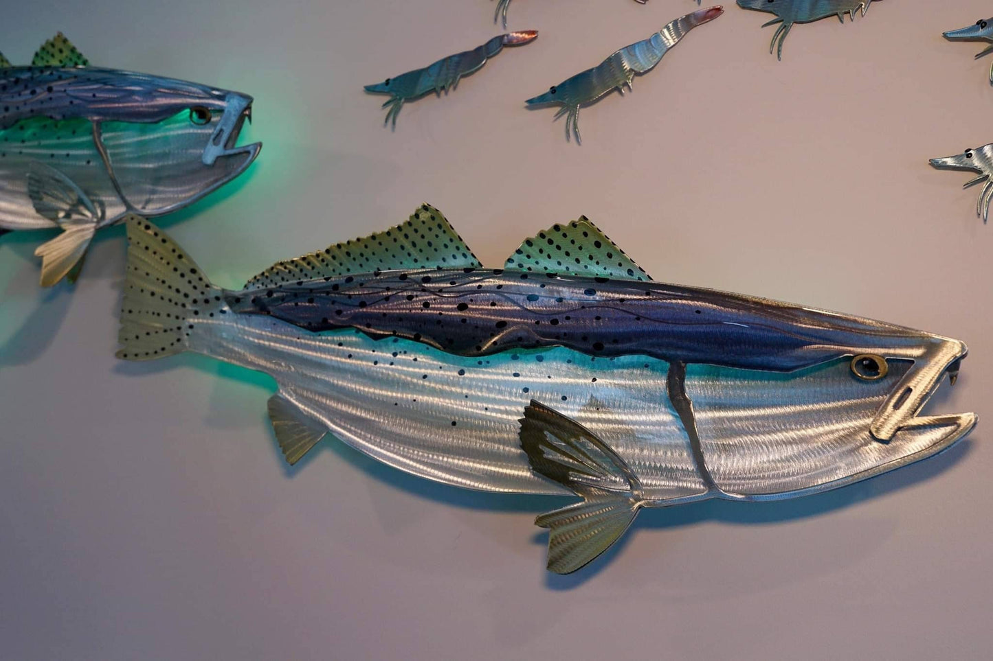 Exo Stencil Speckled Trout: Original Handmade Metal Wall Art, Lifelike Sculpture for Fishing Enthusiasts