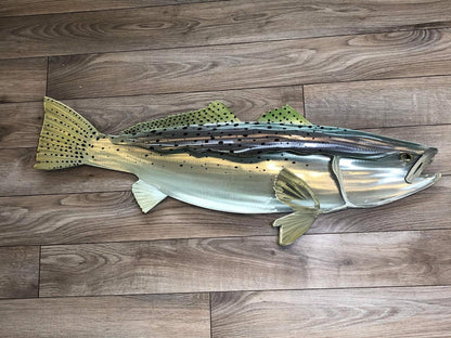 Exo Stencil Speckled Trout: Original Handmade Metal Wall Art, Lifelike Sculpture for Fishing Enthusiasts