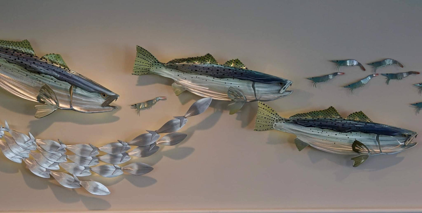 Exo Stencil Speckled Trout: Original Handmade Metal Wall Art, Lifelike Sculpture for Fishing Enthusiasts