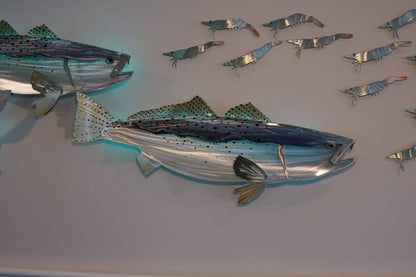 Exo Stencil Speckled Trout: Original Handmade Metal Wall Art, Lifelike Sculpture for Fishing Enthusiasts