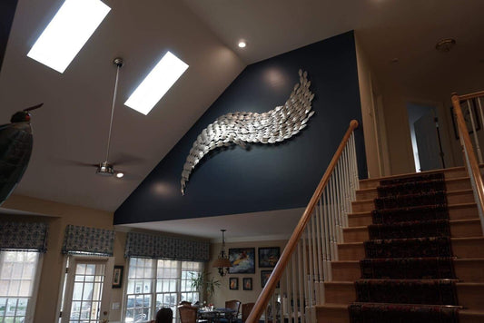 Handmade Metal Wall Sculpture: 300 Count Baitfish School, Custom-Etched Design Inspired by Fish Schooling Behavior