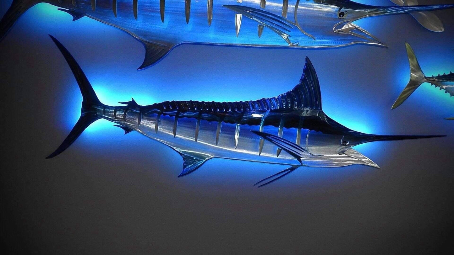 Exo-Stencil Series Striped Marlin: Premium Original Handmade Metal Wall Art Sculpture, Lifelike Depiction of Striped Marlin Fish